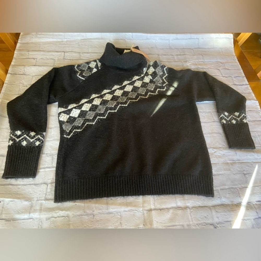 RD Style Mockneck Pullover Sweater Cabincore Angled Knit Size L Black - Picture 7 of 7